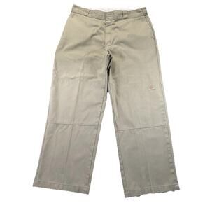 Dickies 85283 Loose Fit Double Knee Work Pants Khaki 38x30 Skater Frayed Hem